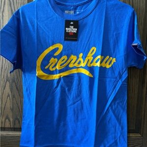 The Marathon Clothing Blue Tee with Yellow Crenshaw Script